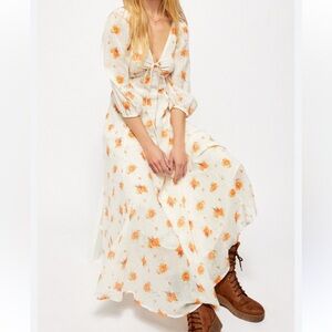 Free People Sea Glass Orange Floral Maxi Dress
